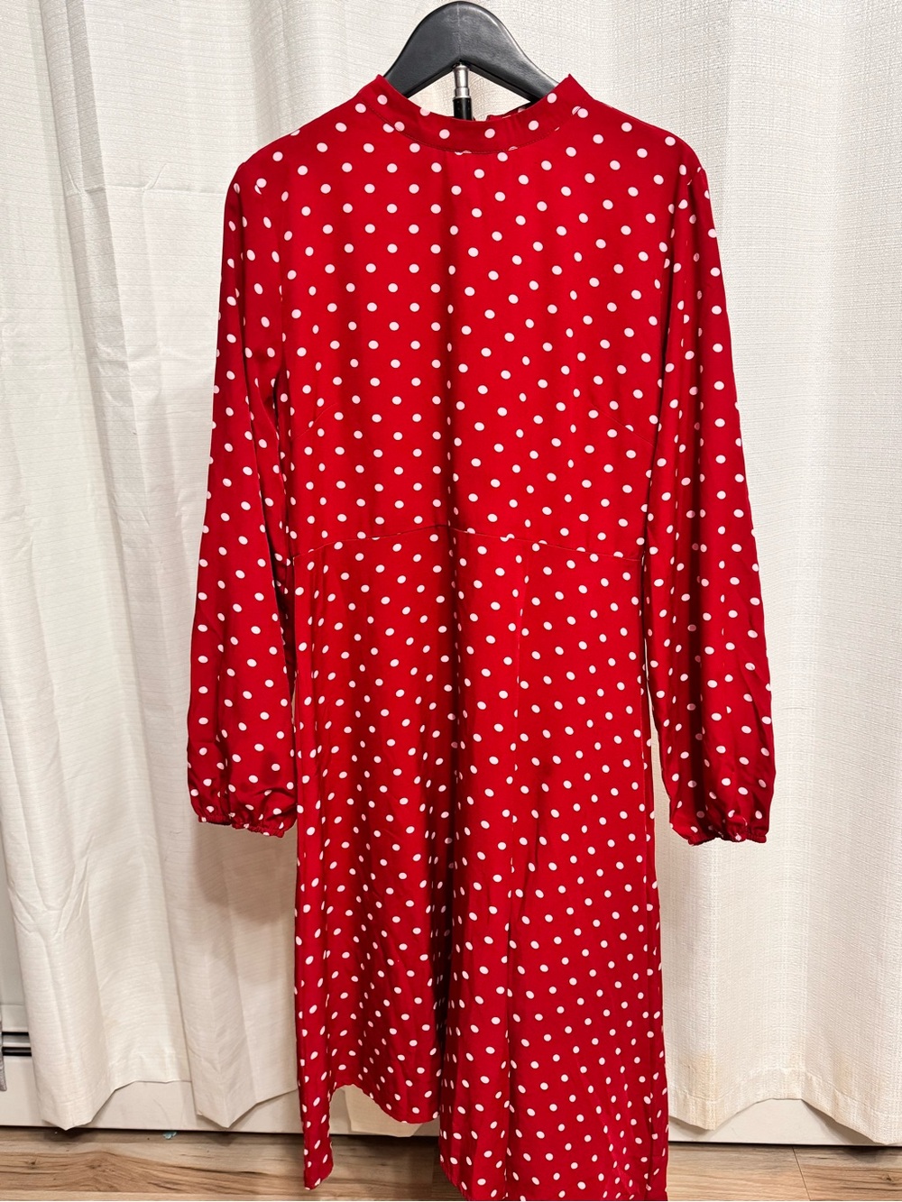 Red Polka Dot Midi Dress with Long Sleeves